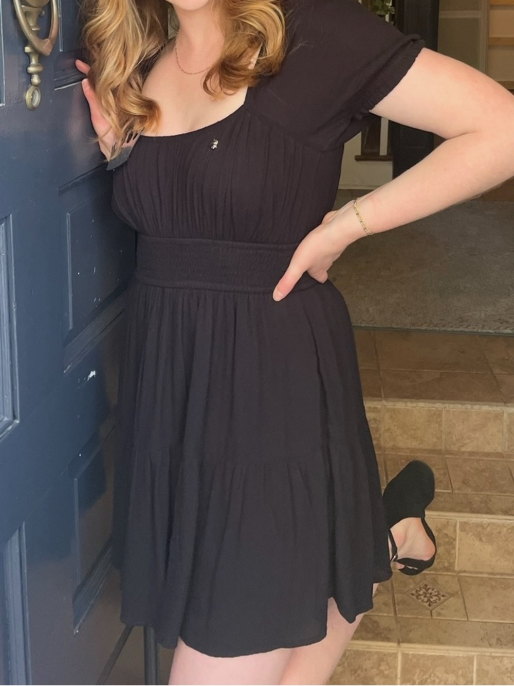 Hollister Black Short Sleeve Smocked Waist Dress with built in shorts